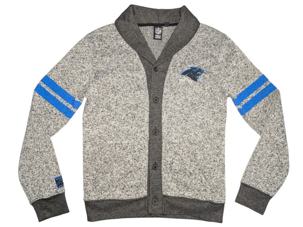 NFL Carolina Panthers Cardigan Sweater Size Small Fleece Lined Button Up Gray